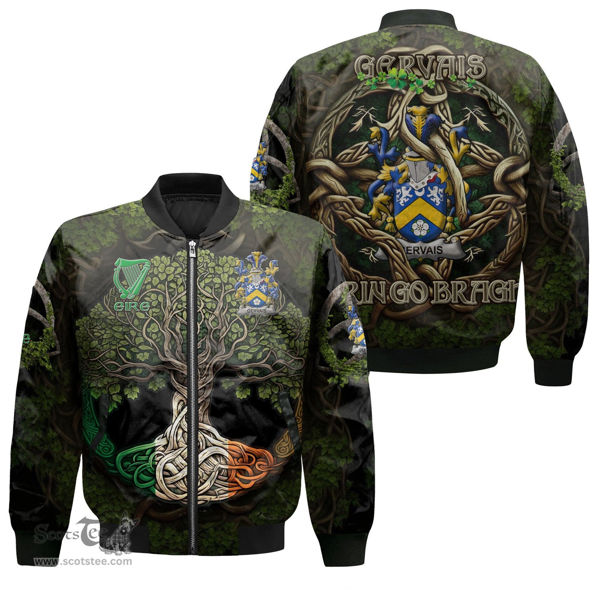 ScotsTee Shop Irish Gervais Coat of Arms Irish Jacket Family Crest Irish Is My Root Bomber Jacket