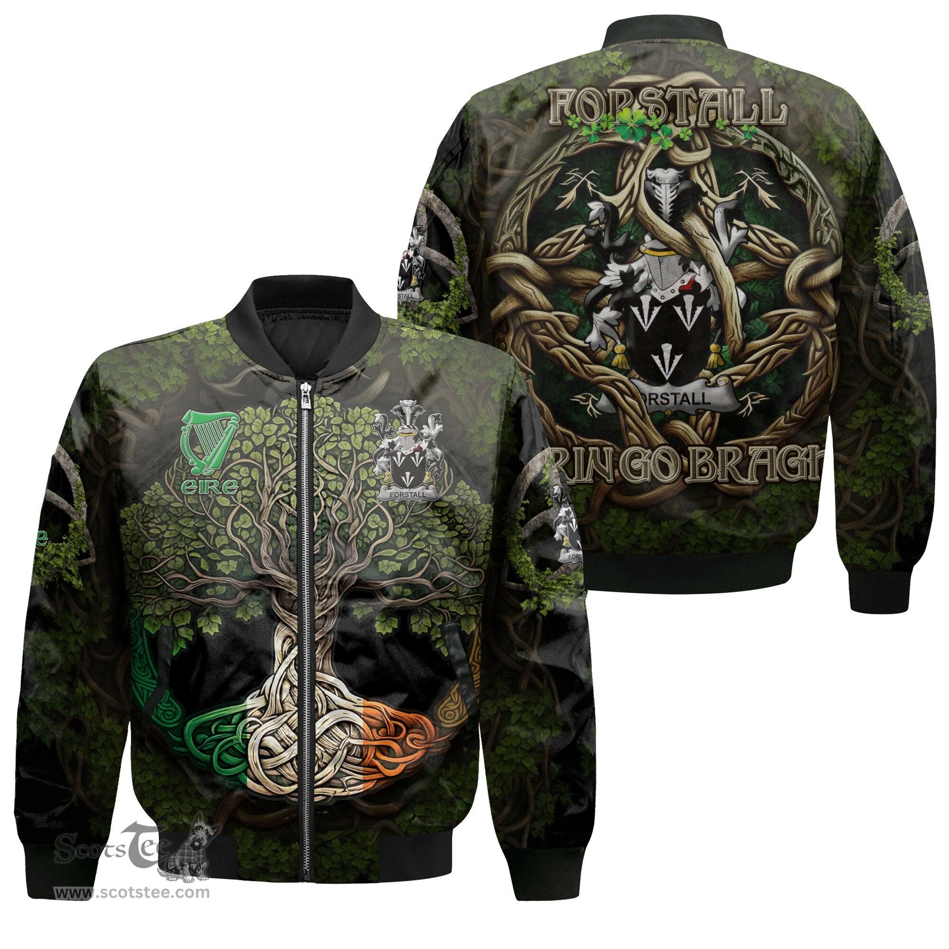 ScotsTee Shop Irish Forstall Coat of Arms Irish Jacket Family Crest Irish Is My Root Bomber Jacket