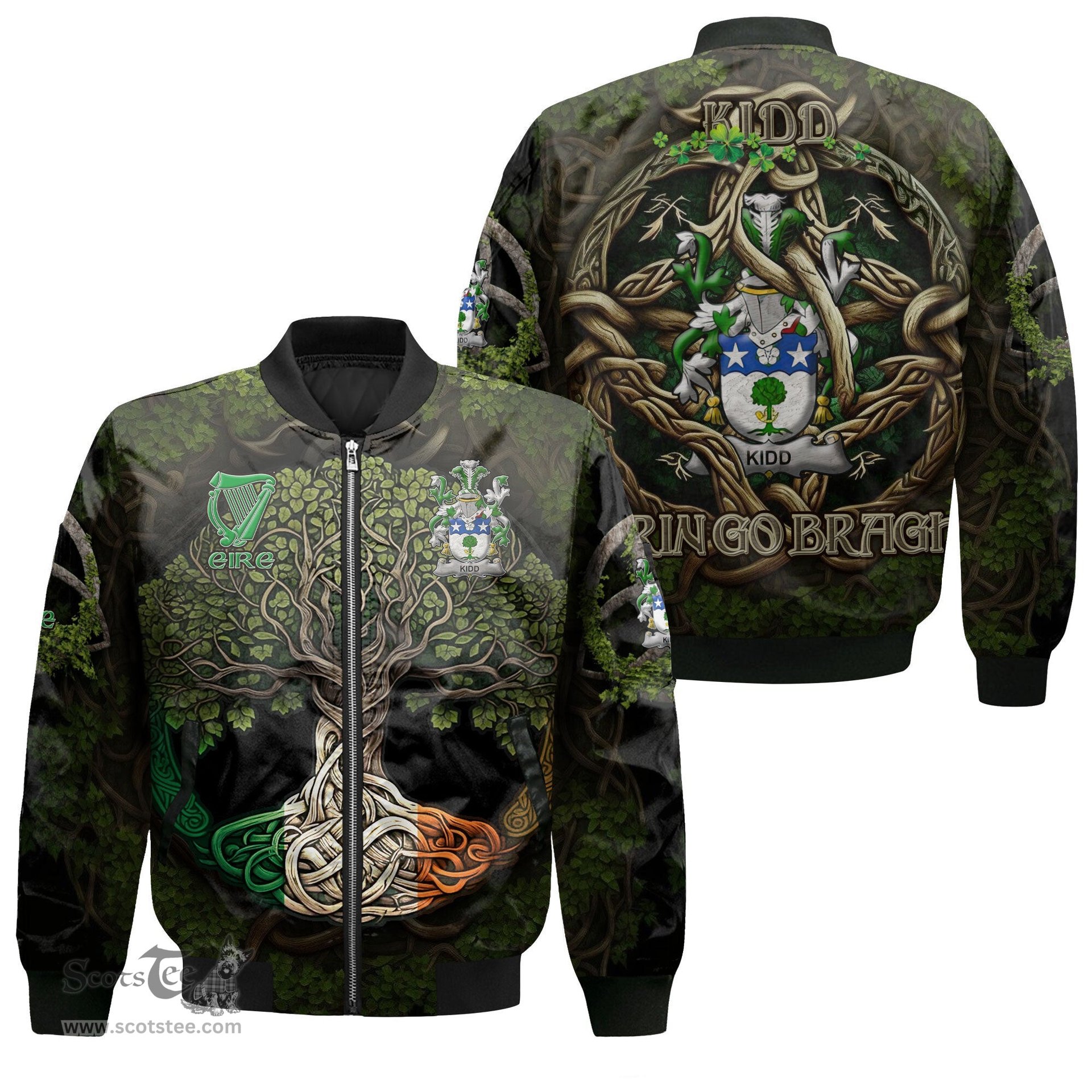 ScotsTee Shop Irish Kidd Coat of Arms Irish Jacket Family Crest Irish Is My Root Bomber Jacket