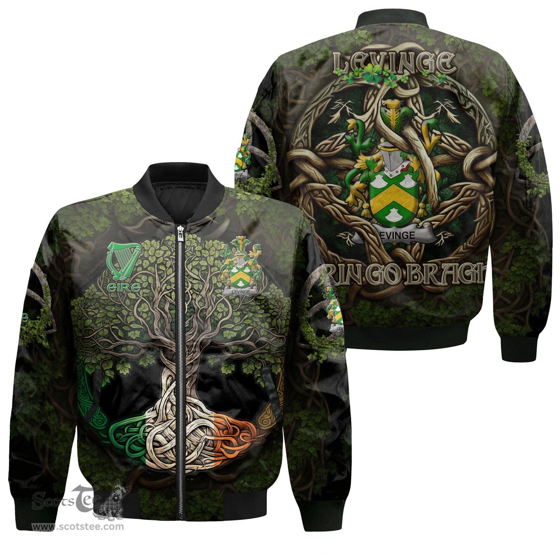 ScotsTee Shop Irish Levinge or Levens Coat of Arms Irish Jacket Family Crest Irish Is My Root Bomber Jacket