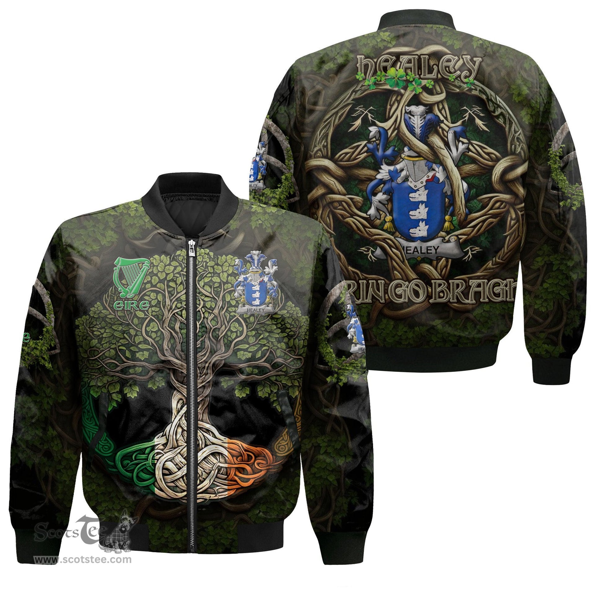 ScotsTee Shop Irish Healey or O Healey Coat of Arms Irish Jacket Family Crest Irish Is My Root Bomber Jacket
