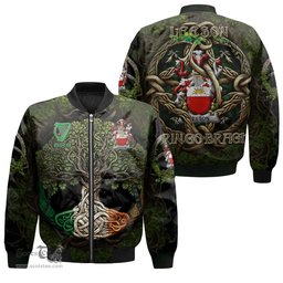 ScotsTee Shop Irish Leeson Coat of Arms Irish Jacket Family Crest Irish Is My Root Bomber Jacket