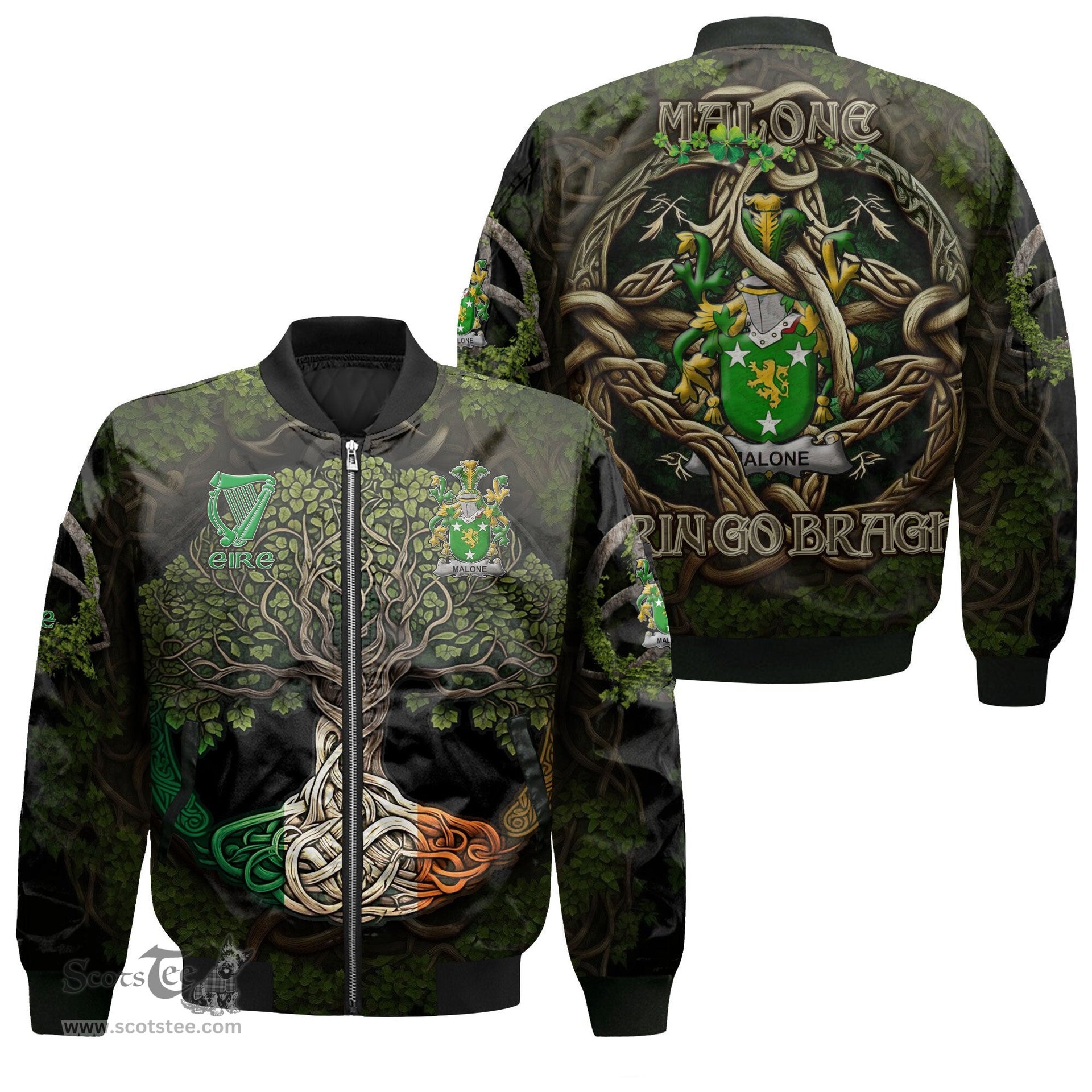 ScotsTee Shop Irish Malone or O Malone Coat of Arms Irish Jacket Family Crest Irish Is My Root Bomber Jacket