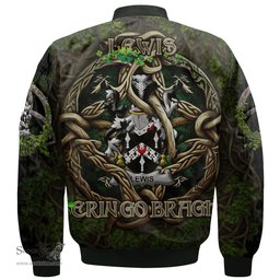 ScotsTee Shop Irish Lewis Coat of Arms Irish Jacket Family Crest Irish Is My Root Bomber Jacket