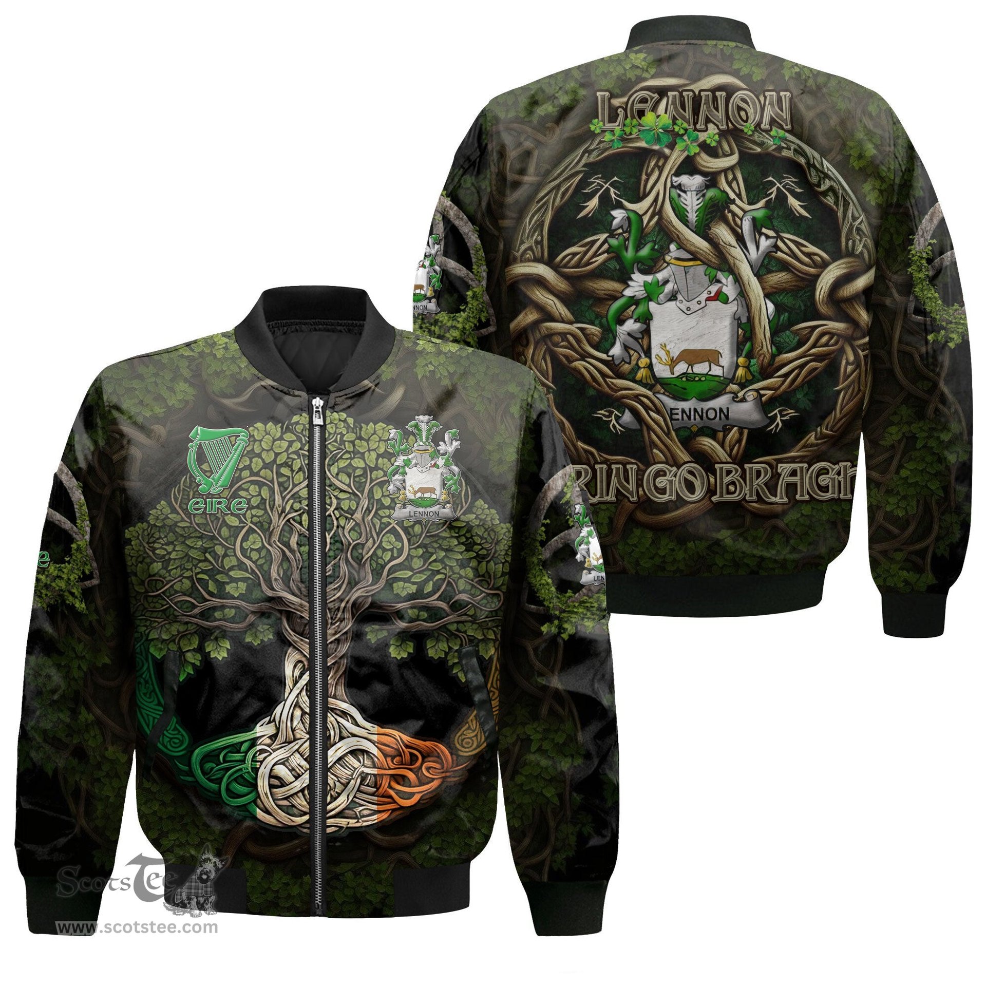 ScotsTee Shop Irish Lennon or O Lennon Coat of Arms Irish Jacket Family Crest Irish Is My Root Bomber Jacket