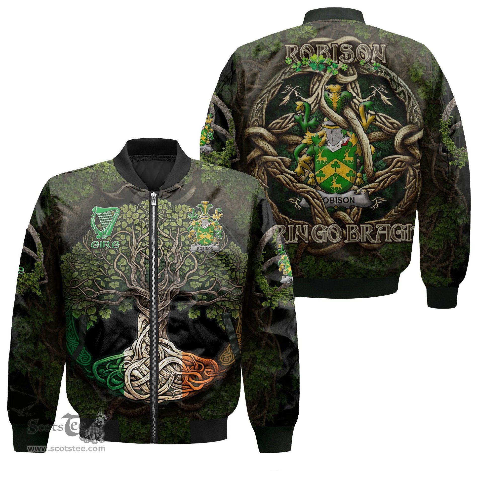 ScotsTee Shop Irish Robison or Robinson Coat of Arms Irish Jacket Family Crest Irish Is My Root Bomber Jacket