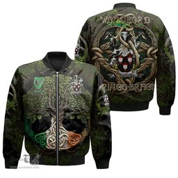 ScotsTee Shop Irish Woodford Coat of Arms Irish Jacket Family Crest Irish Is My Root Bomber Jacket