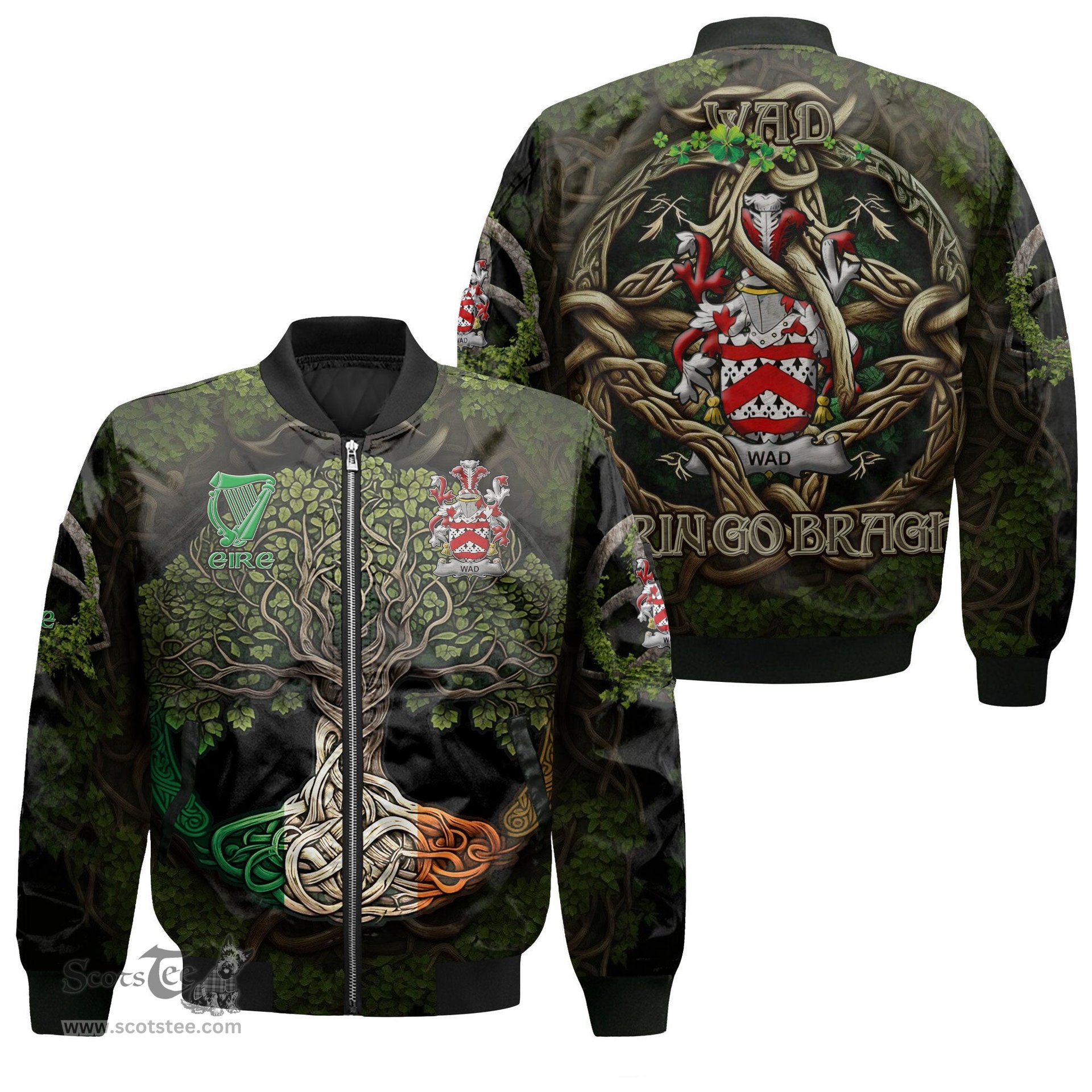ScotsTee Shop Irish Wad Coat of Arms Irish Jacket Family Crest Irish Is My Root Bomber Jacket
