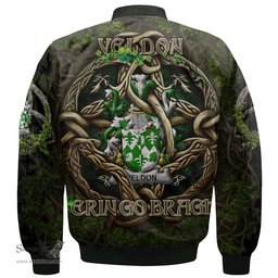 ScotsTee Shop Irish Veldon Coat of Arms Irish Jacket Family Crest Irish Is My Root Bomber Jacket