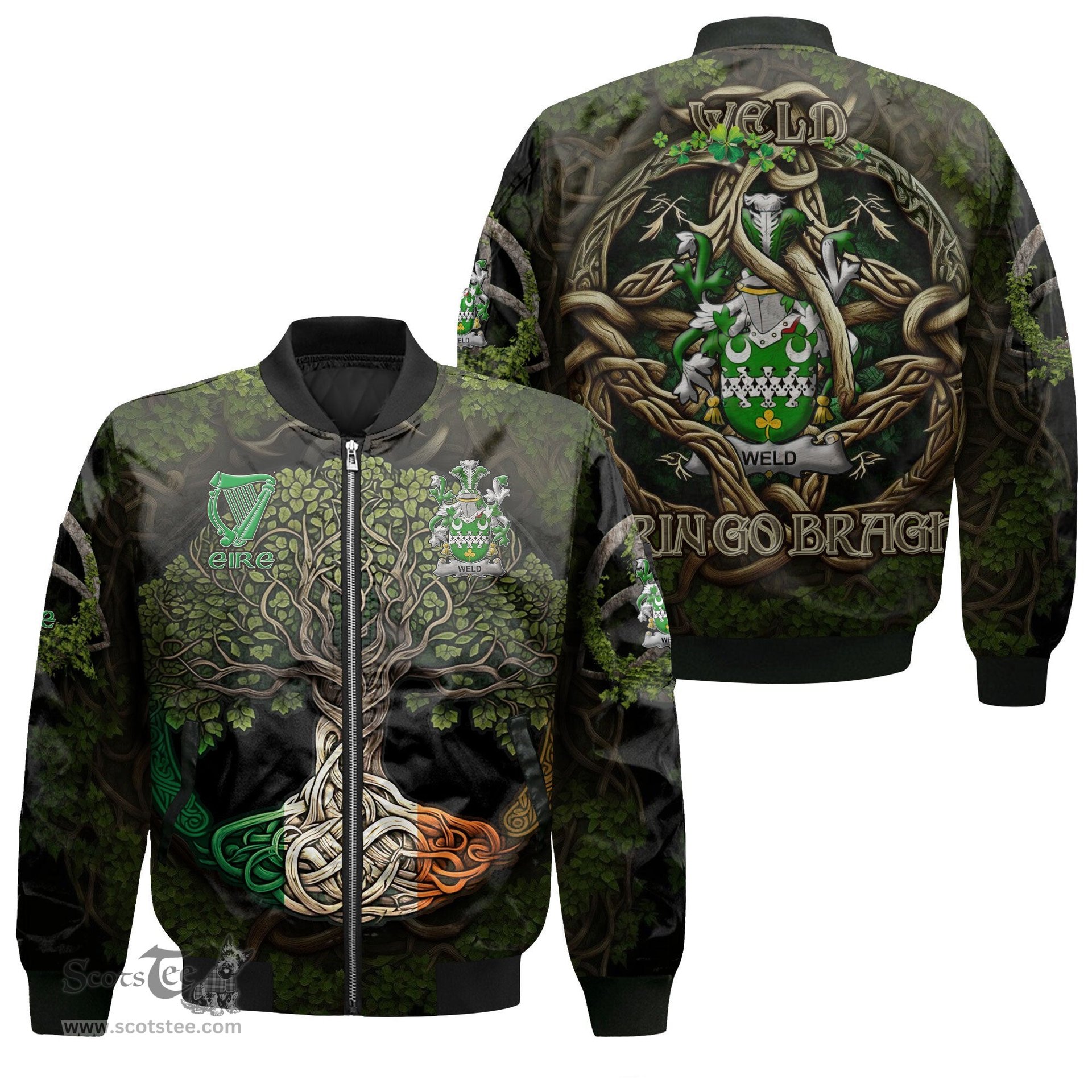 ScotsTee Shop Irish Weld Coat of Arms Irish Jacket Family Crest Irish Is My Root Bomber Jacket
