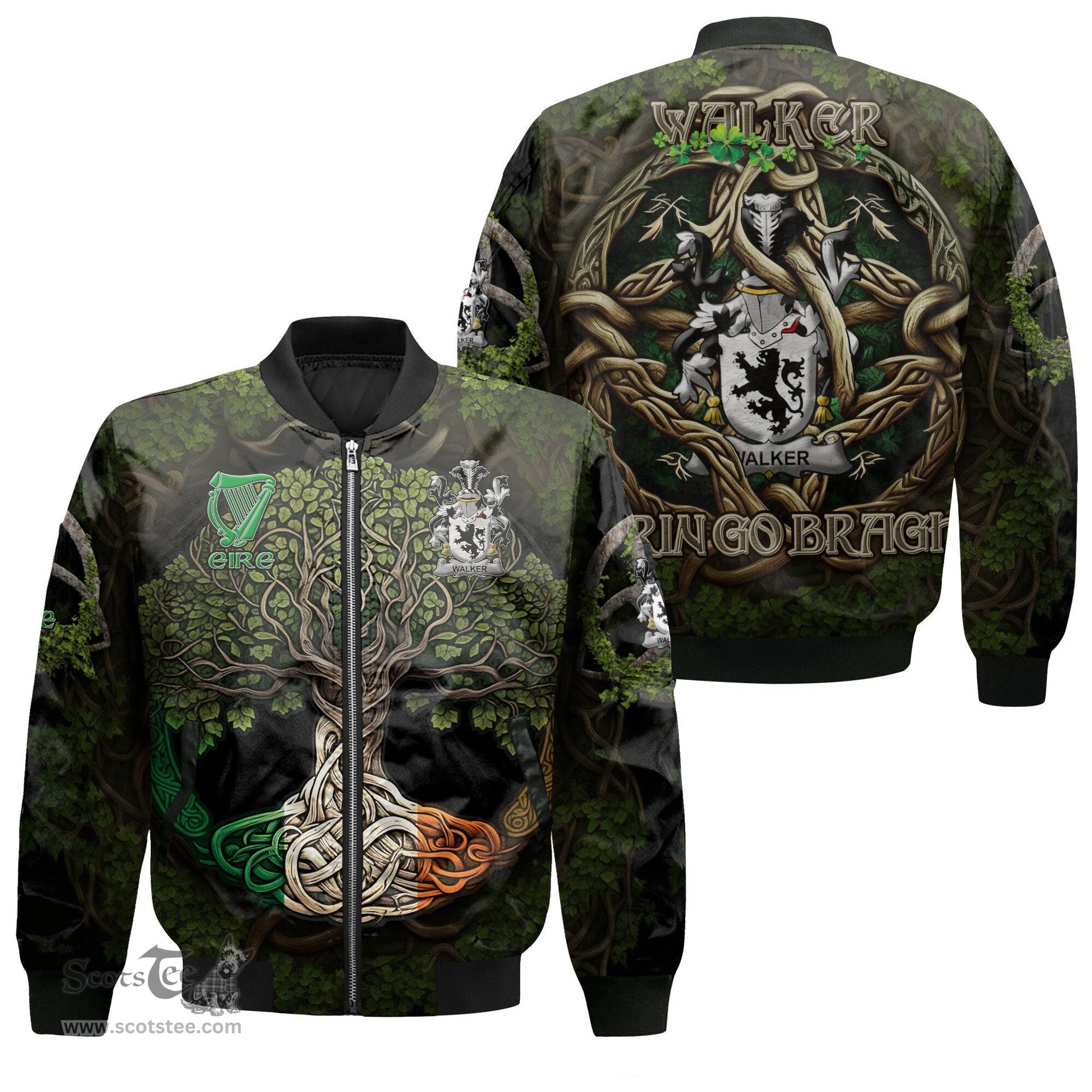 ScotsTee Shop Irish Walker Coat of Arms Irish Jacket Family Crest Irish Is My Root Bomber Jacket