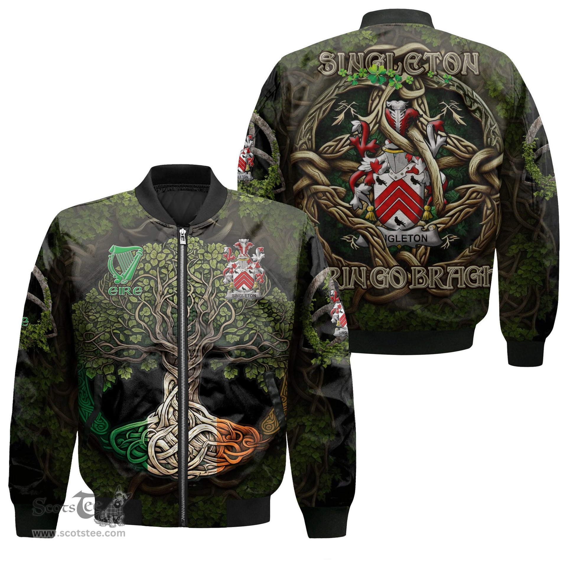 ScotsTee Shop Irish Singleton Coat of Arms Irish Jacket Family Crest Irish Is My Root Bomber Jacket