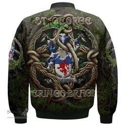 ScotsTee Shop Irish St George Coat of Arms Irish Jacket Family Crest Irish Is My Root Bomber Jacket