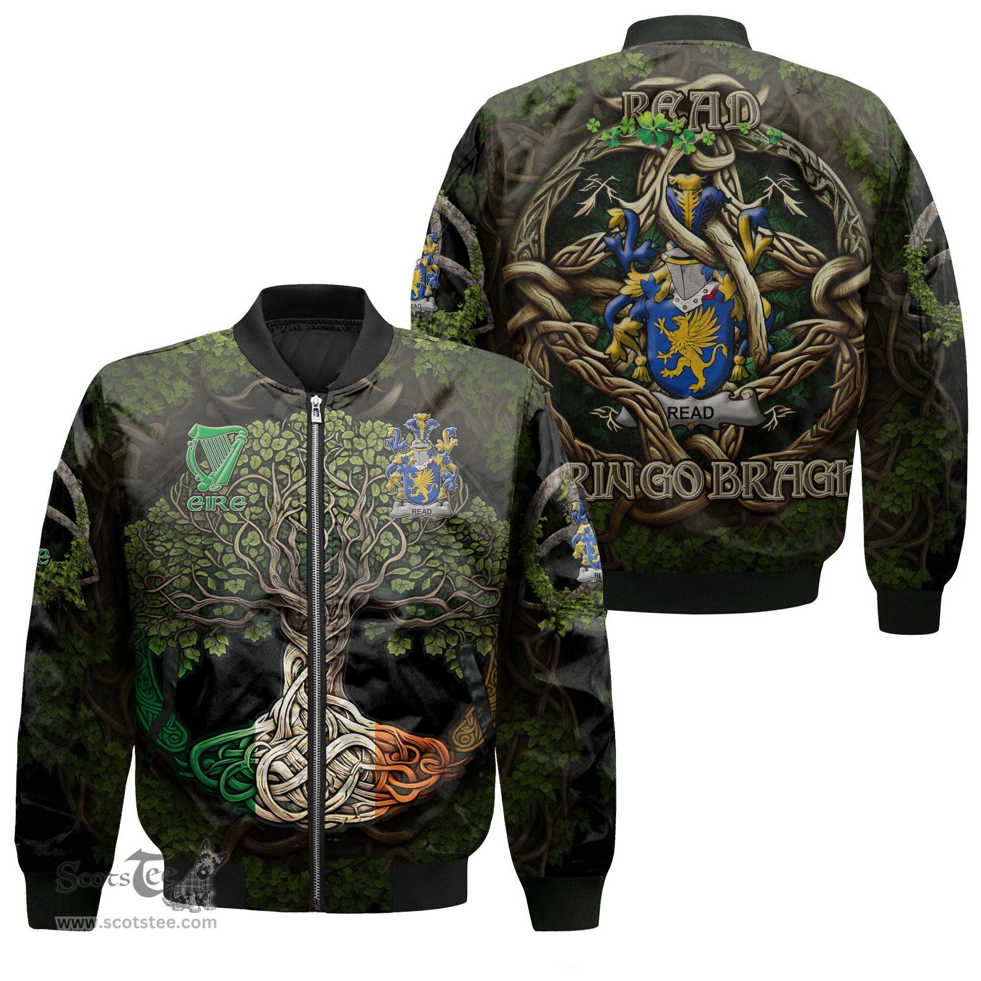 ScotsTee Shop Irish Read Coat of Arms Irish Jacket Family Crest Irish Is My Root Bomber Jacket