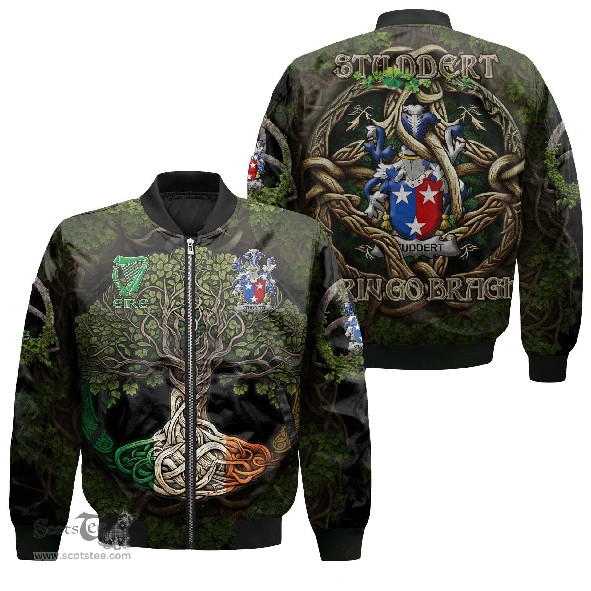 ScotsTee Shop Irish Studdert Coat of Arms Irish Jacket Family Crest Irish Is My Root Bomber Jacket