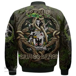 ScotsTee Shop Irish Perkins Coat of Arms Irish Jacket Family Crest Irish Is My Root Bomber Jacket