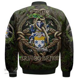 ScotsTee Shop Irish Stone Coat of Arms Irish Jacket Family Crest Irish Is My Root Bomber Jacket