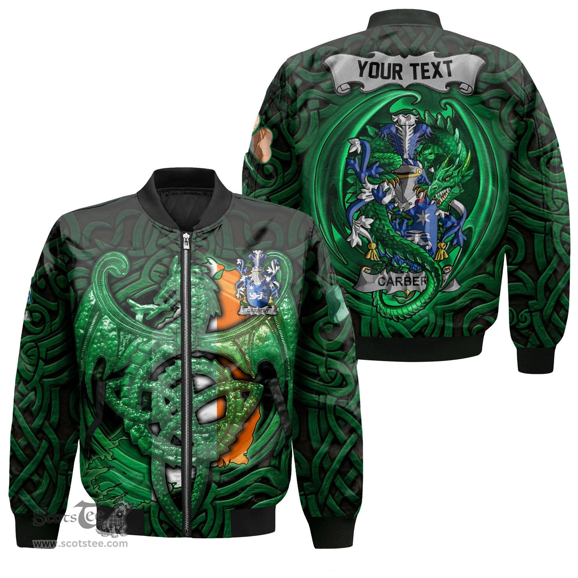 ScotsTee Shop Irish Carbery Coat of Arms Irish Jacket Family Crest Green Dragon Of Ireland Bomber Jacket