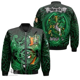 ScotsTee Shop Irish Connor or O Connor Sligo Coat of Arms Irish Jacket Family Crest Green Dragon Of Ireland Bomber Jacket