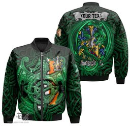 ScotsTee Shop Irish Cosker or McCosker Coat of Arms Irish Jacket Family Crest Green Dragon Of Ireland Bomber Jacket