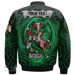 ScotsTee Shop Irish Delahyde Coat of Arms Irish Jacket Family Crest Green Dragon Of Ireland Bomber Jacket
