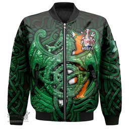 ScotsTee Shop Irish Donnelly or O Donnelly Coat of Arms Irish Jacket Family Crest Green Dragon Of Ireland Bomber Jacket