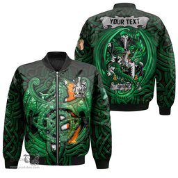 ScotsTee Shop Irish Gernon or Garland Coat of Arms Irish Jacket Family Crest Green Dragon Of Ireland Bomber Jacket