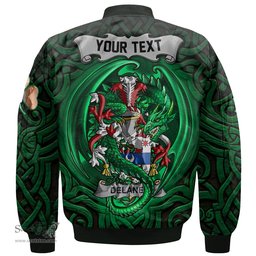 ScotsTee Shop Irish Delaney or O Delany Coat of Arms Irish Jacket Family Crest Green Dragon Of Ireland Bomber Jacket