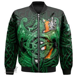ScotsTee Shop Irish Duane or O Devine Coat of Arms Irish Jacket Family Crest Green Dragon Of Ireland Bomber Jacket