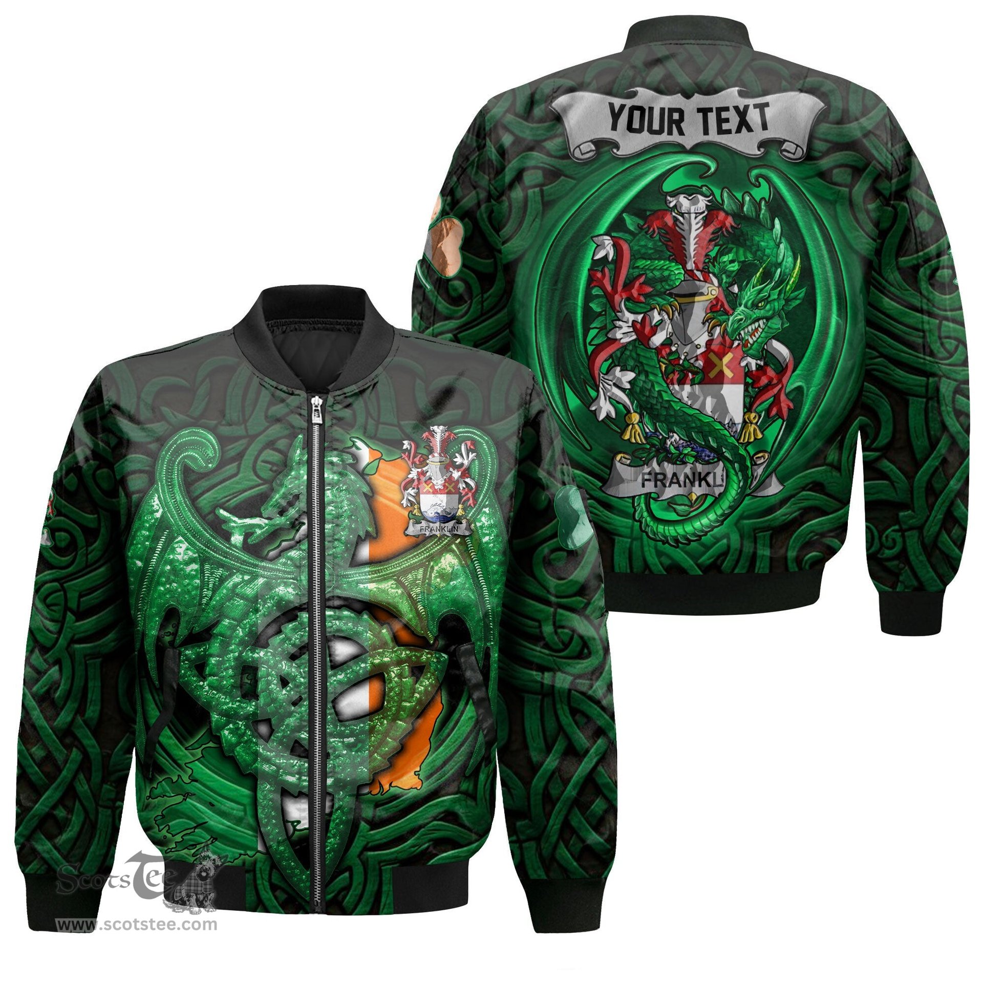 ScotsTee Shop Irish Franklin Coat of Arms Irish Jacket Family Crest Green Dragon Of Ireland Bomber Jacket