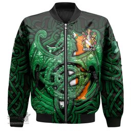 ScotsTee Shop Irish Fitz Nicol Coat of Arms Irish Jacket Family Crest Green Dragon Of Ireland Bomber Jacket