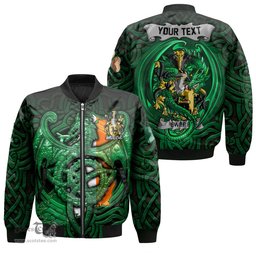 ScotsTee Shop Irish Ewers Coat of Arms Irish Jacket Family Crest Green Dragon Of Ireland Bomber Jacket