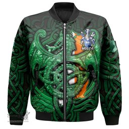 ScotsTee Shop Irish Gorman or McGorman Coat of Arms Irish Jacket Family Crest Green Dragon Of Ireland Bomber Jacket