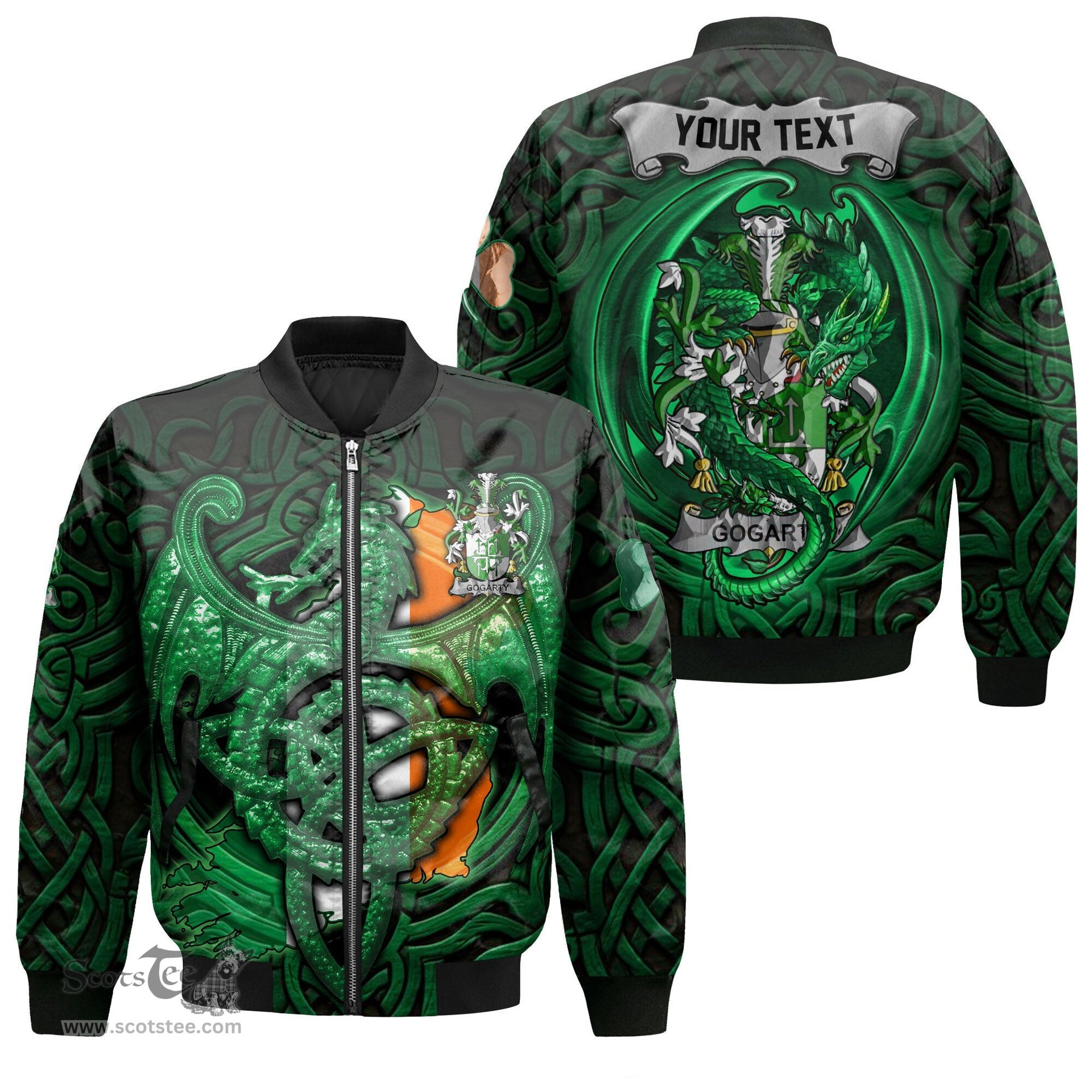 ScotsTee Shop Irish Gogarty Coat of Arms Irish Jacket Family Crest Green Dragon Of Ireland Bomber Jacket