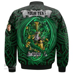 ScotsTee Shop Irish Grehan or O Greaghan Coat of Arms Irish Jacket Family Crest Green Dragon Of Ireland Bomber Jacket
