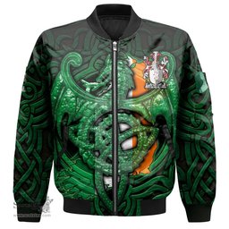 ScotsTee Shop Irish Davoren or O Davoren Coat of Arms Irish Jacket Family Crest Green Dragon Of Ireland Bomber Jacket