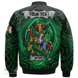 ScotsTee Shop Irish Graves or Greaves Coat of Arms Irish Jacket Family Crest Green Dragon Of Ireland Bomber Jacket