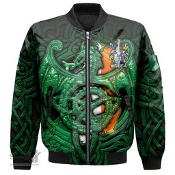 ScotsTee Shop Irish Meacham Coat of Arms Irish Jacket Family Crest Green Dragon Of Ireland Bomber Jacket