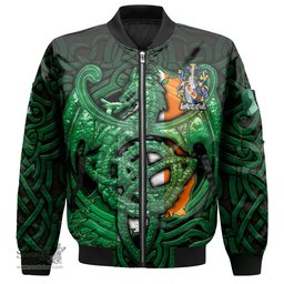 ScotsTee Shop Irish Hunt Coat of Arms Irish Jacket Family Crest Green Dragon Of Ireland Bomber Jacket