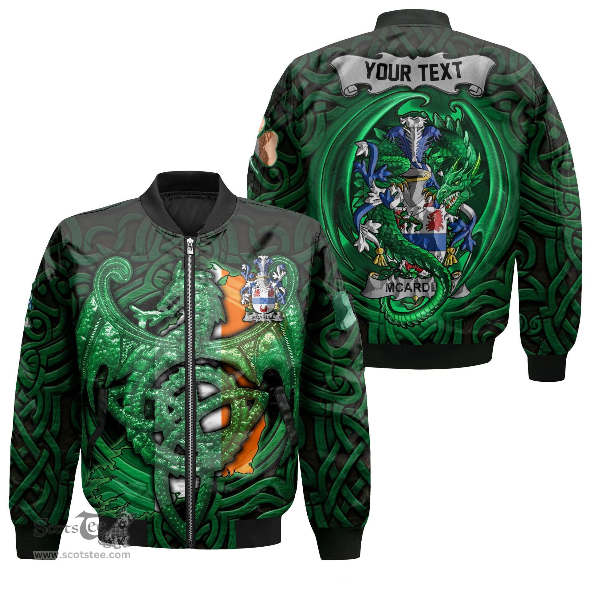 ScotsTee Shop Irish McArdle Coat of Arms Irish Jacket Family Crest Green Dragon Of Ireland Bomber Jacket