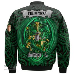 ScotsTee Shop Irish Keefe or O Keefe Coat of Arms Irish Jacket Family Crest Green Dragon Of Ireland Bomber Jacket