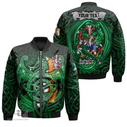 ScotsTee Shop Irish Micklethwait Coat of Arms Irish Jacket Family Crest Green Dragon Of Ireland Bomber Jacket