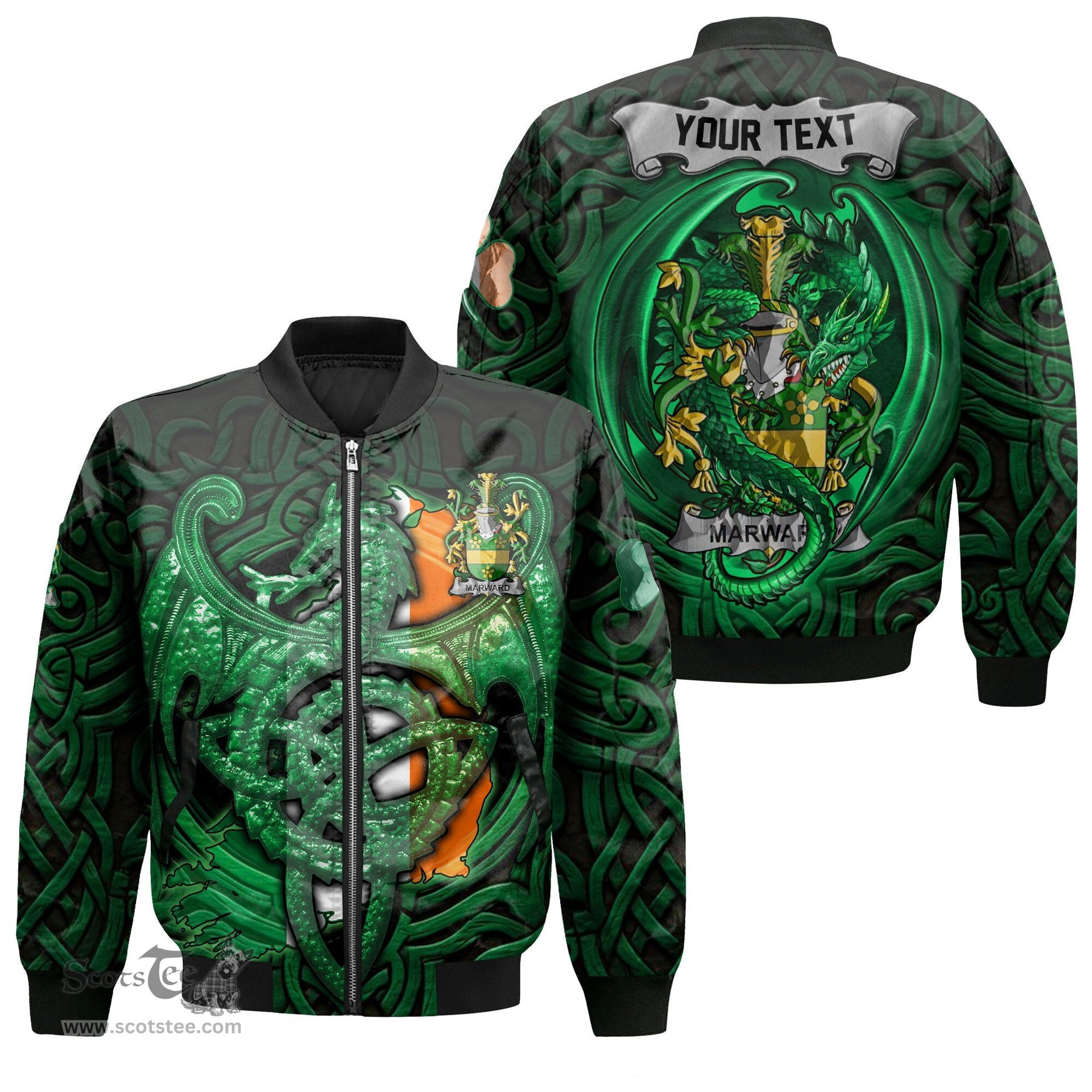 ScotsTee Shop Irish Marward Coat of Arms Irish Jacket Family Crest Green Dragon Of Ireland Bomber Jacket