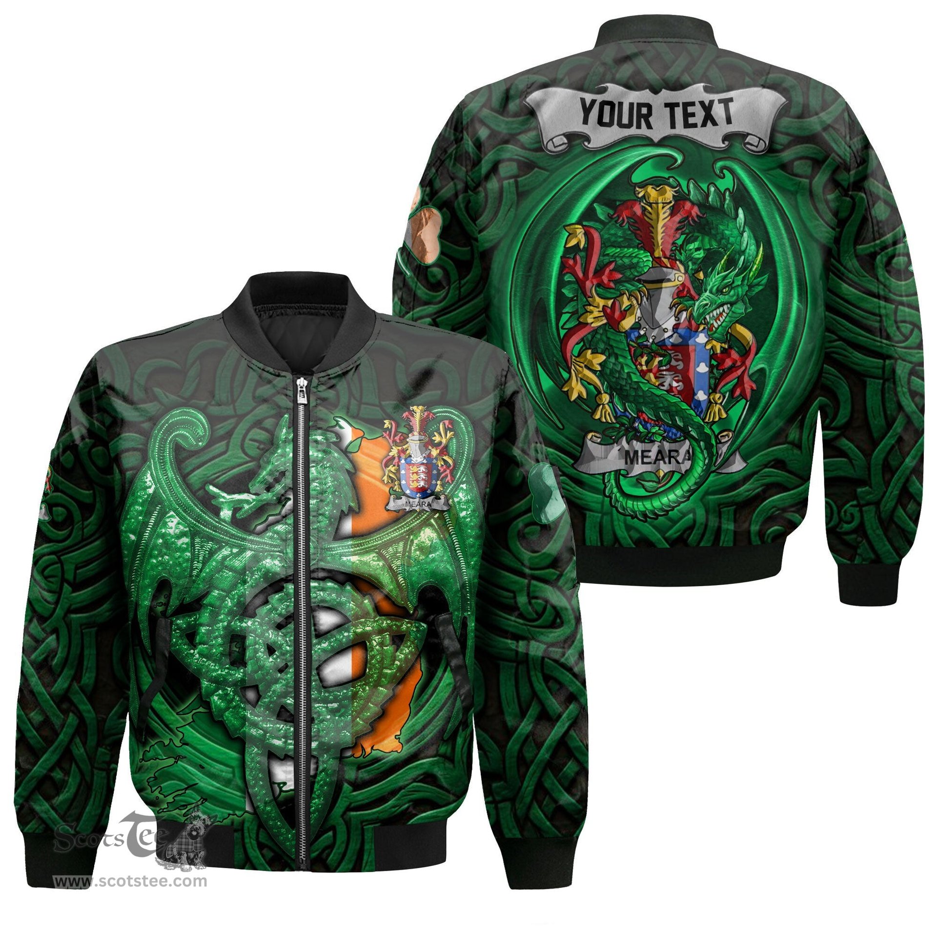 ScotsTee Shop Irish Meara or O Mara Coat of Arms Irish Jacket Family Crest Green Dragon Of Ireland Bomber Jacket