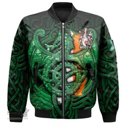 ScotsTee Shop Irish McAwley or McCawley Coat of Arms Irish Jacket Family Crest Green Dragon Of Ireland Bomber Jacket