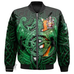 ScotsTee Shop Irish McQuillan Coat of Arms Irish Jacket Family Crest Green Dragon Of Ireland Bomber Jacket
