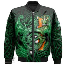 ScotsTee Shop Irish Malone or O Malone Coat of Arms Irish Jacket Family Crest Green Dragon Of Ireland Bomber Jacket