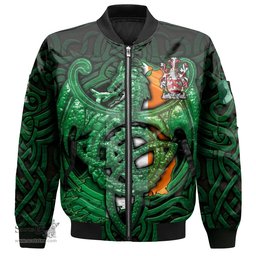 ScotsTee Shop Irish Wad Coat of Arms Irish Jacket Family Crest Green Dragon Of Ireland Bomber Jacket