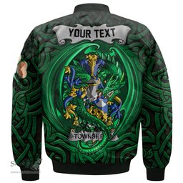 ScotsTee Shop Irish Townshend or Townsend Coat of Arms Irish Jacket Family Crest Green Dragon Of Ireland Bomber Jacket