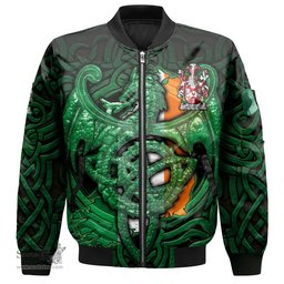 ScotsTee Shop Irish Nicholls or Nichols Coat of Arms Irish Jacket Family Crest Green Dragon Of Ireland Bomber Jacket